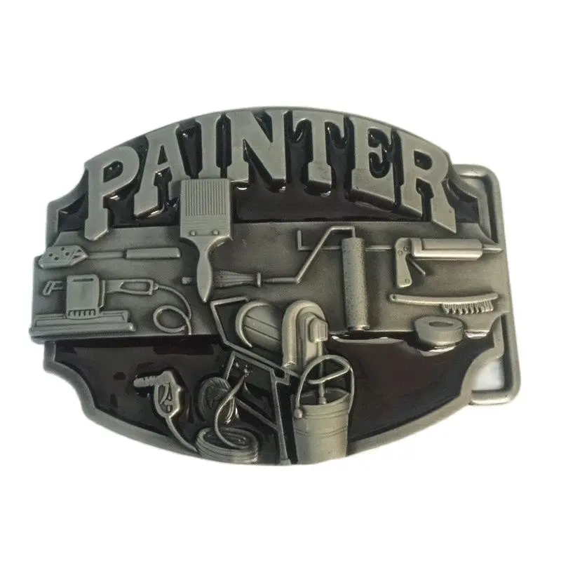 

Retail New style High quality PAINTER Cowboy belt buckles Fit 4cm Wide Belt 93*70mm 89g Silver Metal Jeans accessories