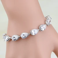 trendy white cubic zirconia 925 sterling silver water drop link chain bracelet 7 inch for women free shipping jewelry bag s087