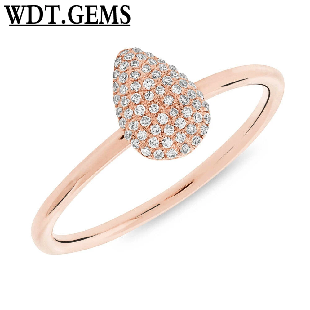 

0.13 CT 10K Rose Gold Natural Round Cut Diamond Pave Pear Teardrop Dome Ring