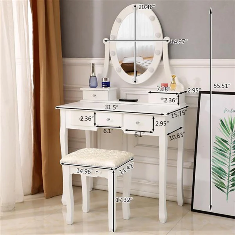 

US warehouseDressing Table Modern Minimalist Bedroom Storage Cabinet Nordic Makeup Table Makeup Home Mini Cosmetic Table White