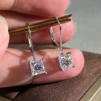trendy square shape inlaid with white zircon drop earrings shiningbridal wedding jewelry women dangle earring gift
