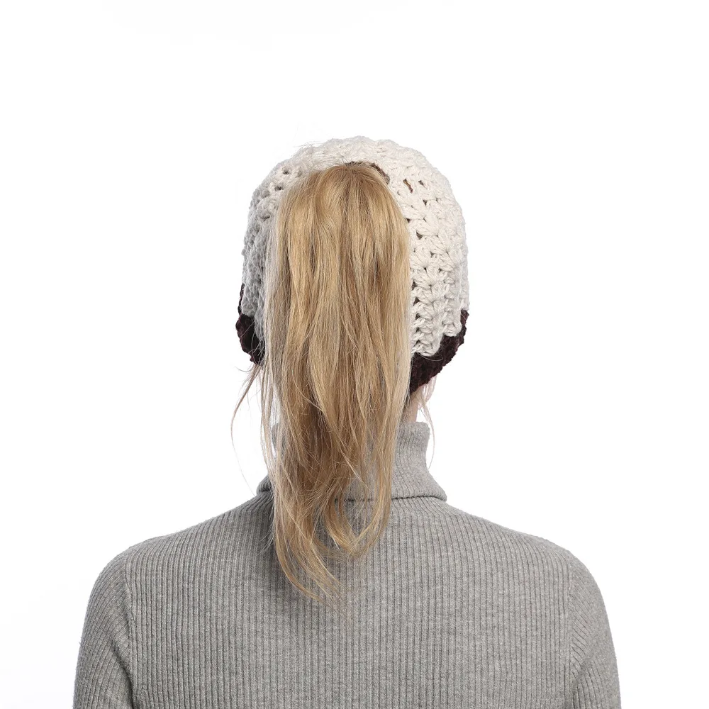 Europe, America, autumn and winter, new, matching, hole, cap, cap, empty top, knitted wool cap, ponytail cap, warm hat