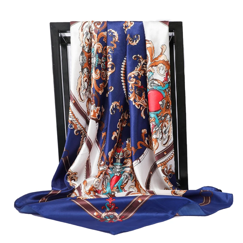 

Новинка 2021, женский модный платок, Шелковый Атласный шейный платок, хиджаб с принтом, женские шарфы 90*90 см, квадратные шали и палантины, шарфы...