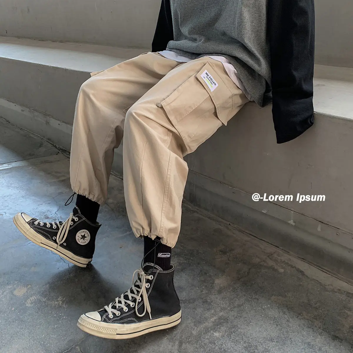 

Spring Cargo Pants Men's Korean Fashion Casual Loose Straight-leg Pants Men's Harajuku Streetwear Hip-hop Big Pockets Trousers