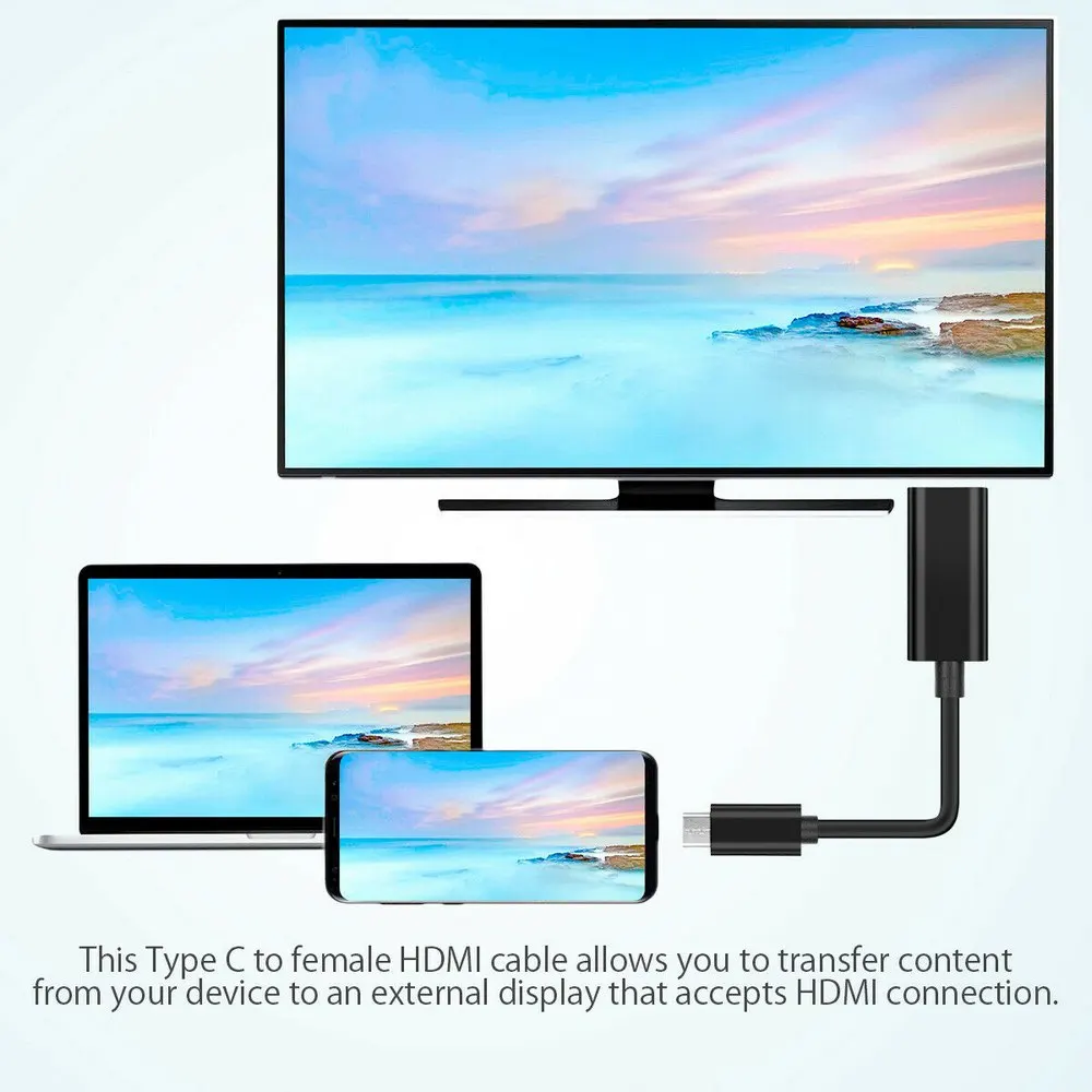 

USB-C Type C to Female HDMI Adapter 3840x2160 60Hz 2.0 interface 1.3 Alt mode USB 3.1 Cable For MHL Android Phone Tablet Black 5
