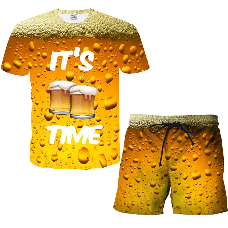 

2021 New Summer Mens Tracksuit Sets Men 3D Short Sleeve Casual Slim Fit Sportsman T Shirts Shorts Letter Printed Sport Suit