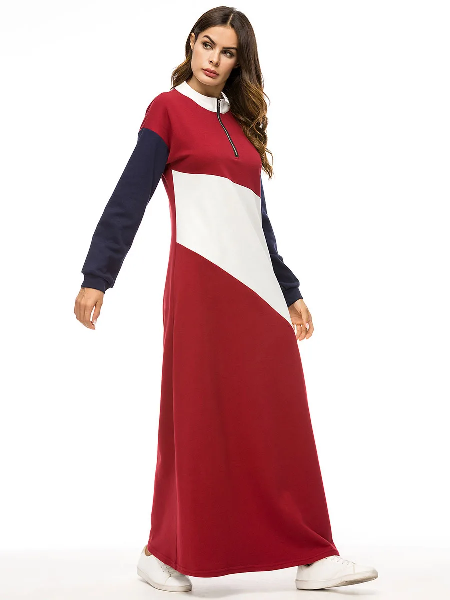 Длинное мусульманское платье Abaya из дубая модное контрастных цветов с длинными