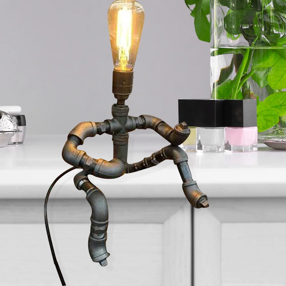 

Creative Iron Guitarist Tube Led Table Light Fixtures Industry Vintage Decor Lamp Coffee Bar Water Pipe Robot Retro Table Lamp