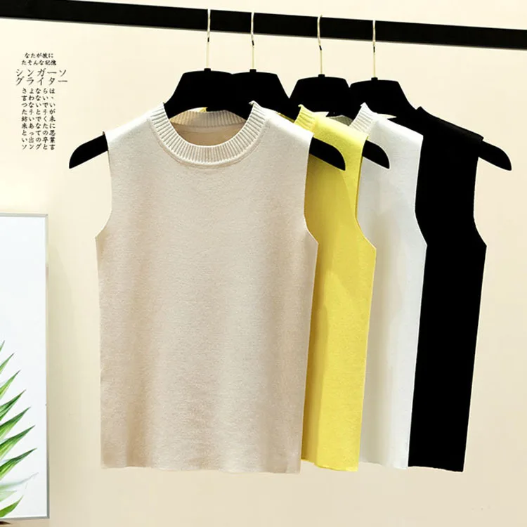 Желтый вязаный свитер жилет тонкая женская трикотажная одежда без рукавов для