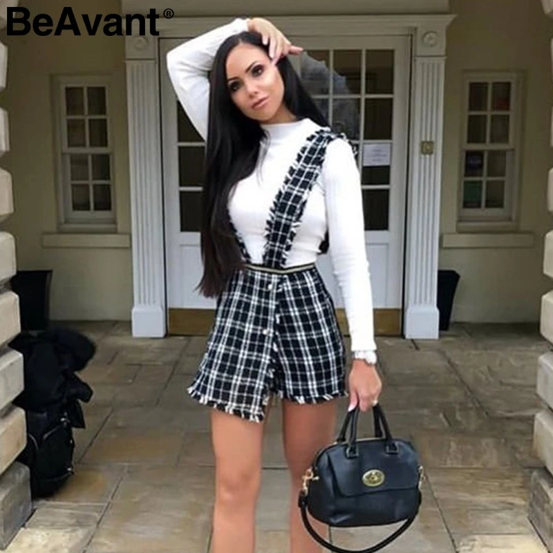 BeAvant А-силуэт твидовая клетчатая Женская юбка комбинезон Осень Зима Повседневная Женская Зимняя юбка спагетти ремень женский мини комбинезон юбка