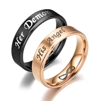 couple rings her demon his angel black rose gold color ring for women men stainless steel eternal love jewelry accessories