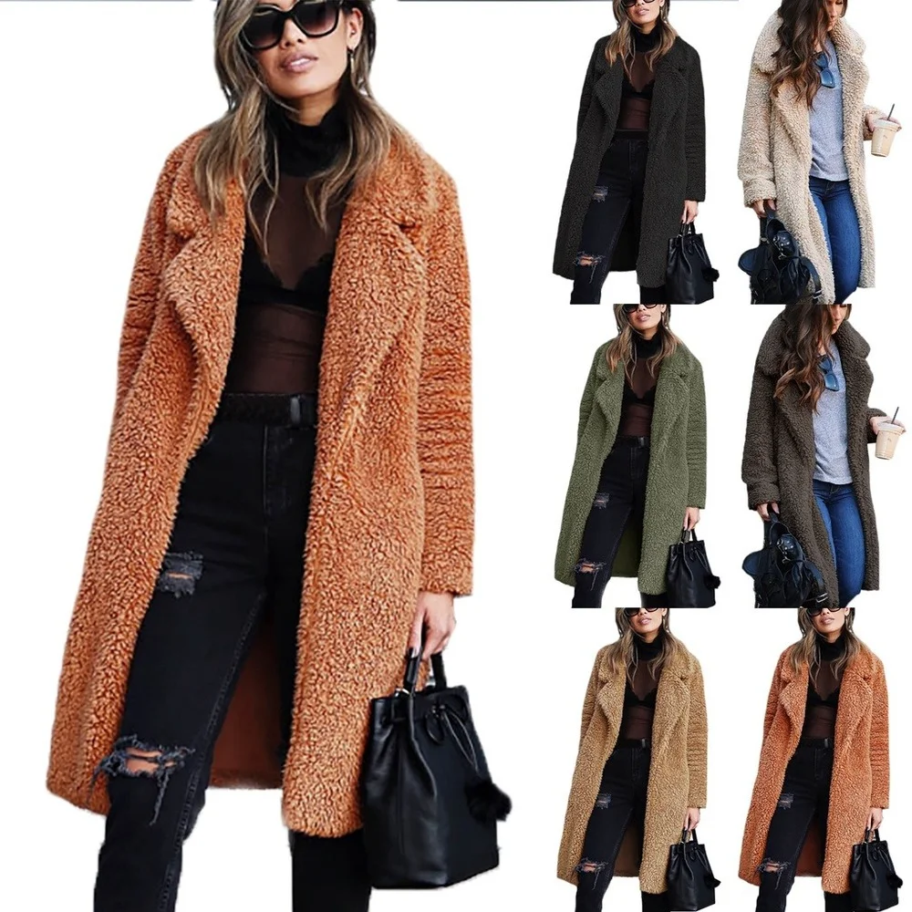 

Women's Coat Long Lapel Pocket Solid Color Autumn Winter Temperament Fashion 2021 New Six Color Long Sleeve Women's Top