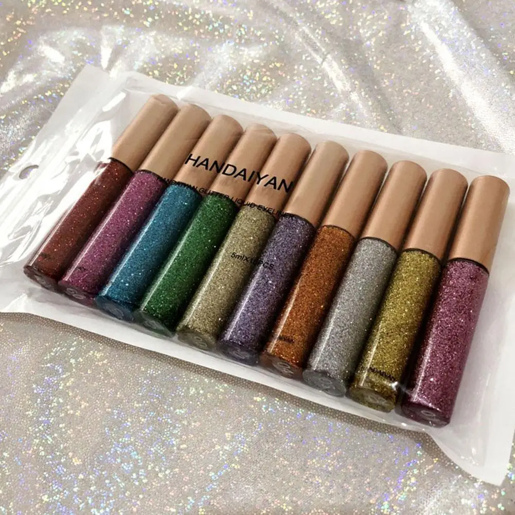 

10 Pcs / Set Colorful Shimmer Eyeliner Cosmetics Shining Liquid Eyeliner Pencils Glitter Long Lasting I9Q5