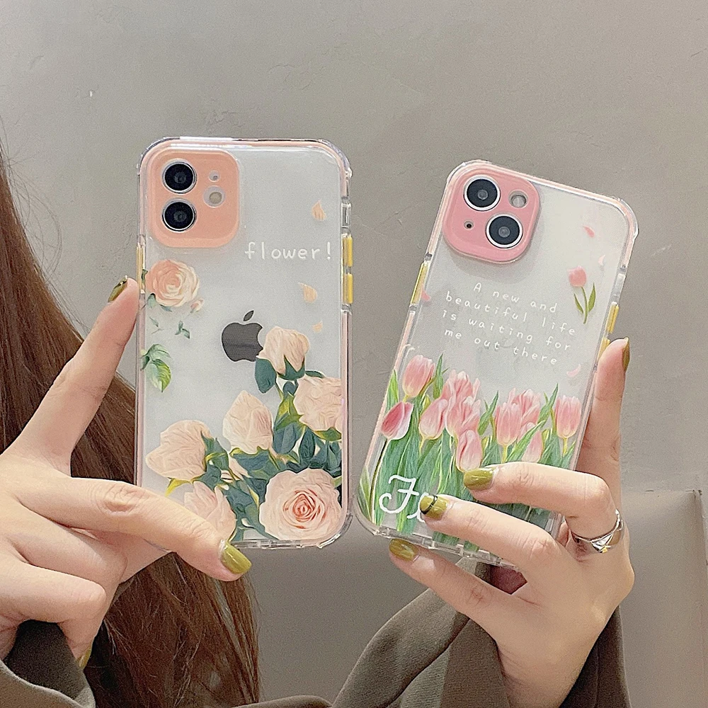 

Luxury 3D Relief Flower Phone Case For iPhone 13 12 11 Pro Max X XR XS Max 7 8 Plus Soft Bumper Transparent Matte TPU Back Cover