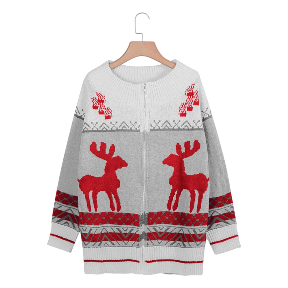 

Autumn Winter Christmas Sweaters New Arrival Women's Zipper Deer Print Sweater Coat Casual Warm Jacket Sueter Mujer Invierno