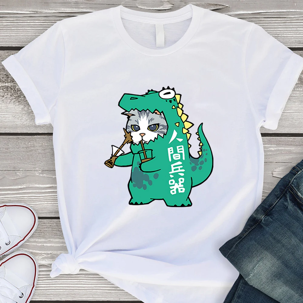 

Summer Aesthetic Daily Casual Wear Soft T-shirts Funny Cat Cosplay Big Monster Printing Women's shirt Casual Loose O-neck Tshirt