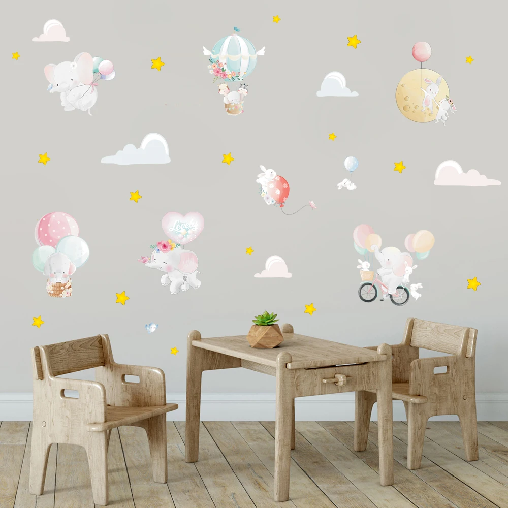 Мультяшный Детский слон воздушный шар цветок настенная наклейка забавные