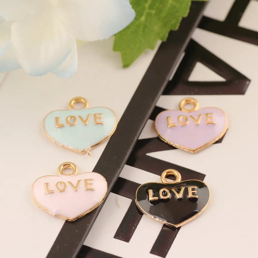 

10pcs Trendy Alloy Love Heart Enamel Charms DIY Pendant Gold Color Dangle Charms Handmade Jewelry for Necklace Bracelet