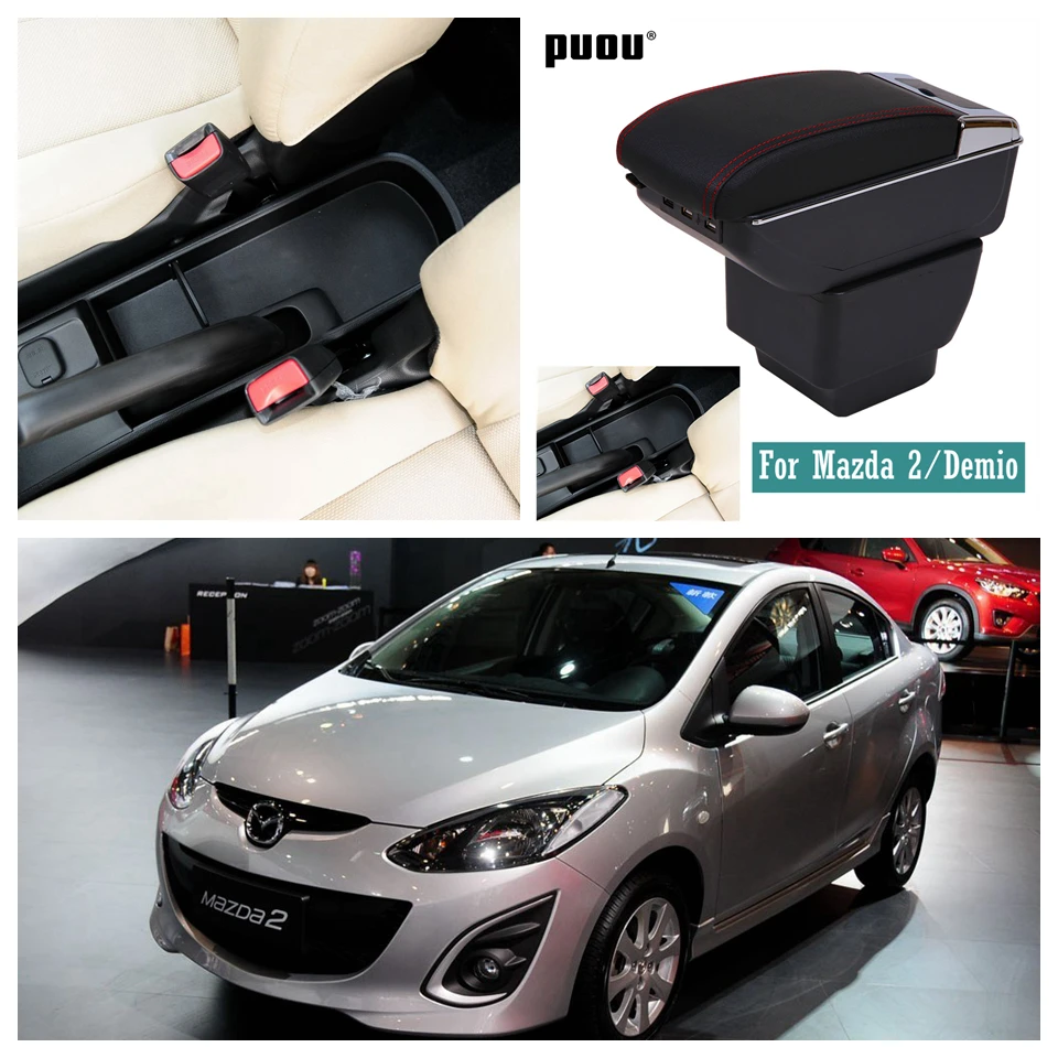 Для Mazda 2/Demio подлокотник коробка вращающийся из искусственной кожи центральная консоль коробка для хранения с пепельницей автомобильные аксессуары