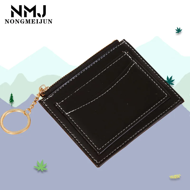 

Small Women Slim Card Holder Leather Bank Business Mini Female Wallet For Women 2021 ID Credit Case Key Ring Zipper Coin Purse