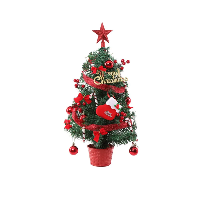 Mini Small Bell Berries Christmas Tree Tabletop Decor PVC Green Pine Tree Xmas Tree Christmas Decoration Set New Year Gifts