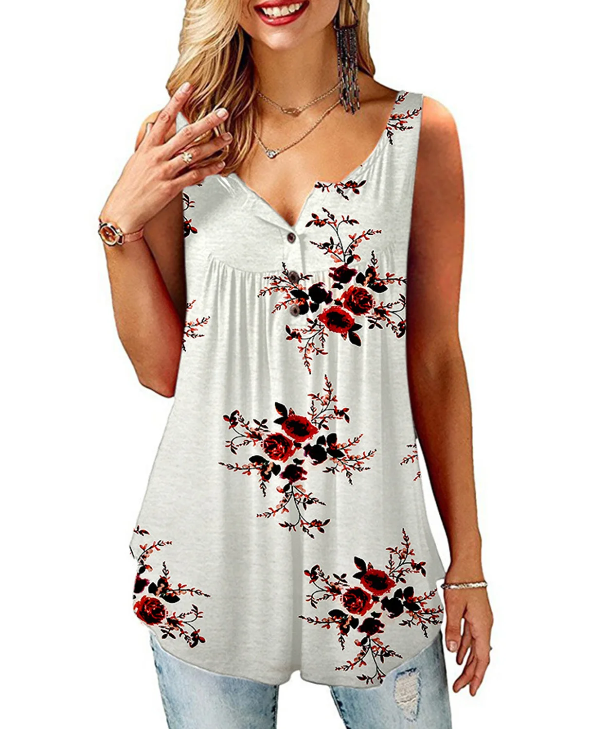 

Printed v-neck top Vrouwen 2021 Zomer Nieuwe Gedrukt Vest V-hals Top Europese En Amerikaanse Casual Mouwloze Losse T-shirt