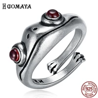 gomaya 925 sterling silver vintage frog ring cute creative animal unisex red garnet stone adjustable man rings fine jewelry gift