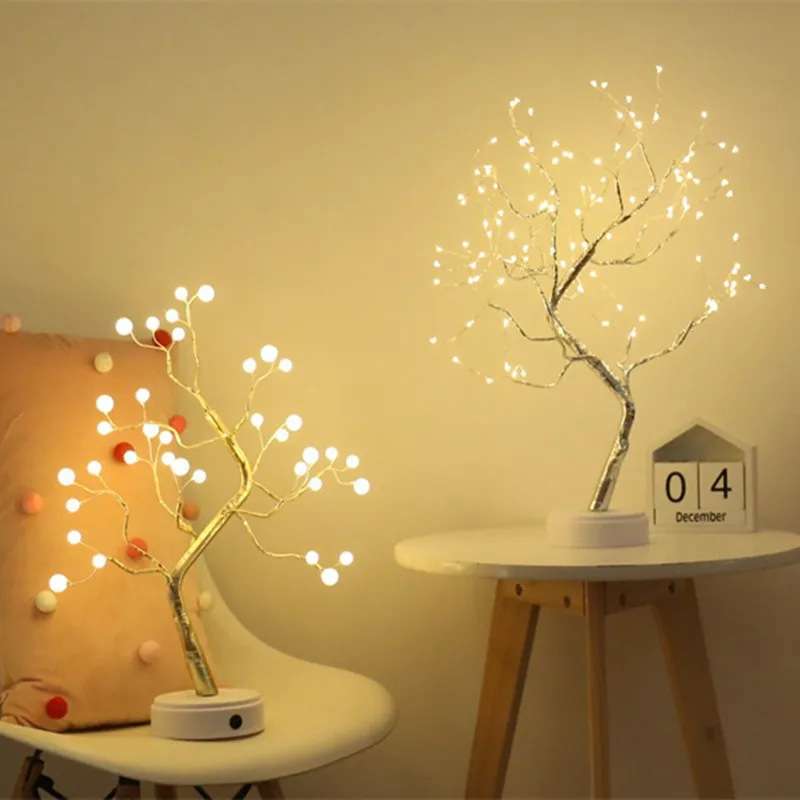 

LED home decoration copper wire night light tree fairy light holiday night light, bedroom bedside table lamp USB and battery