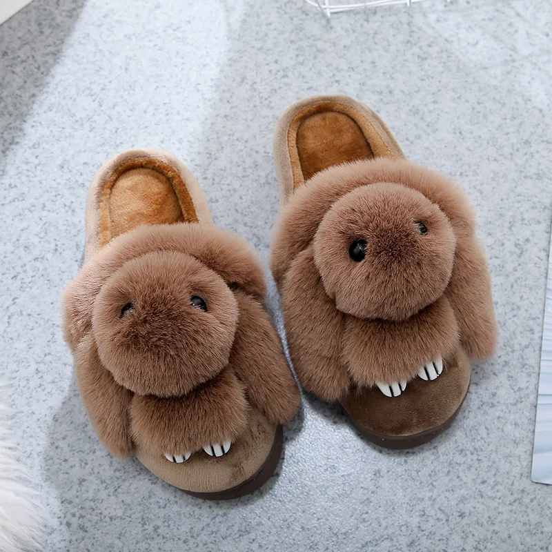 Женские домашние тапочки с кроличьими животными меховые для пар chinelos новинка