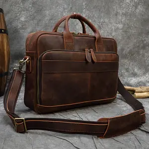 Fengkuo Brief Case 22x6x26cm Multi-Functional Large Capacity Business Handbag Back Casual Man Shoulder Bag Brown Vertical Leather Flip 