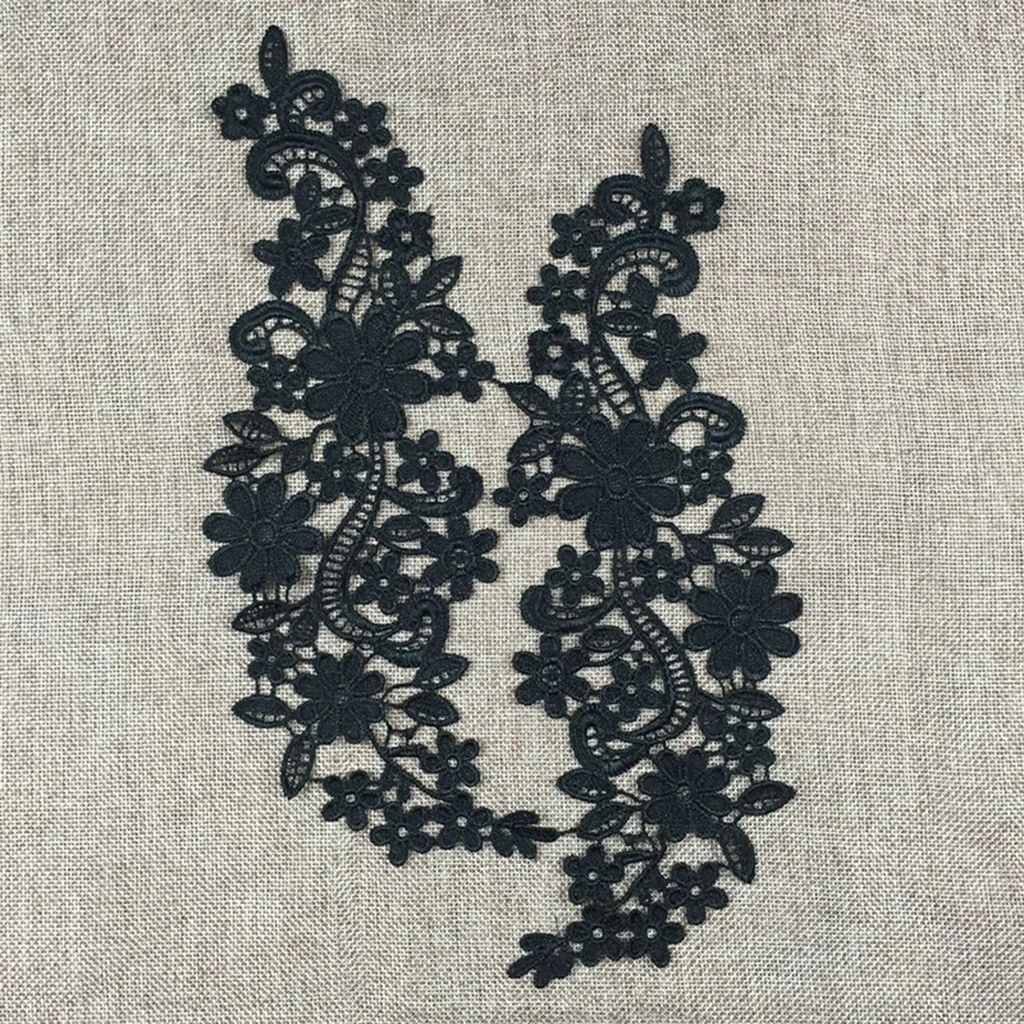 

Black Venise Floral Appliques Embroidered Wedding Dress Patches 31x9cm