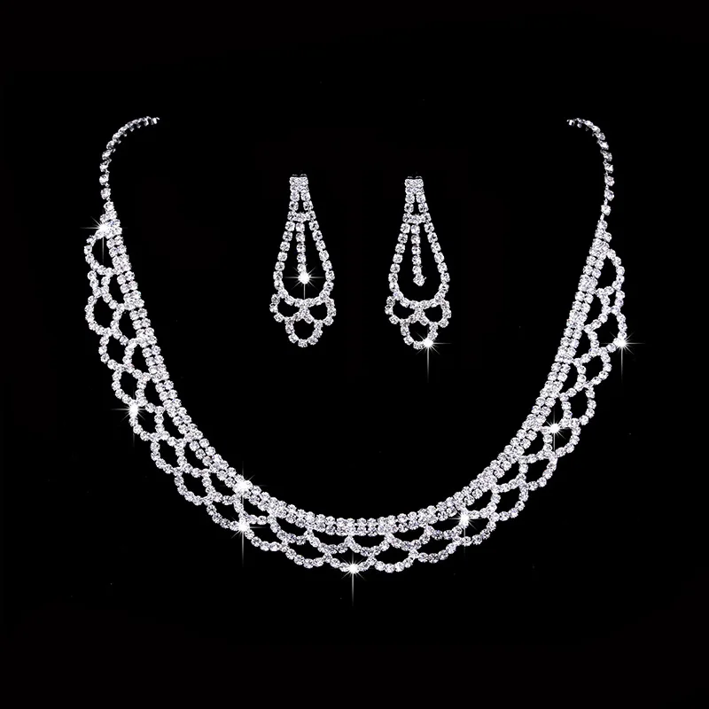 

L78 популярный свадебный комплект цепочка посеребренный полый кристалл ожерелье серьги набор из 2 предметов аксессуары