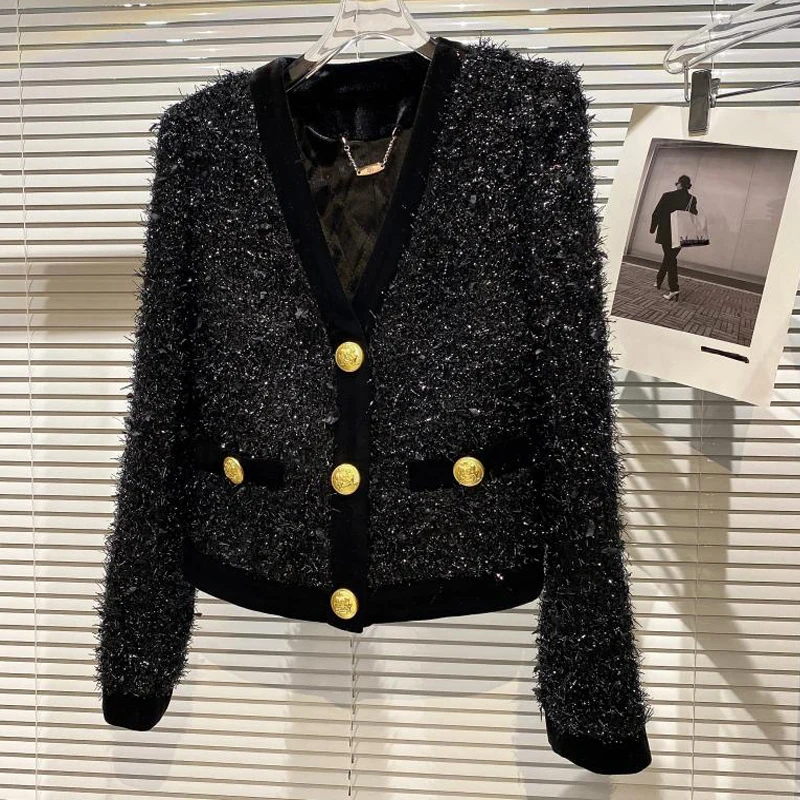 

Fashion Designer 2021 Autumn Winter Jacket Women Black Single Breasted Fashion Office Lady With thick coat