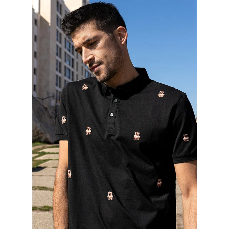 Рубашка-поло KUEGOU мужская с вышивкой медведя модная Удлиненная рубашка-поло