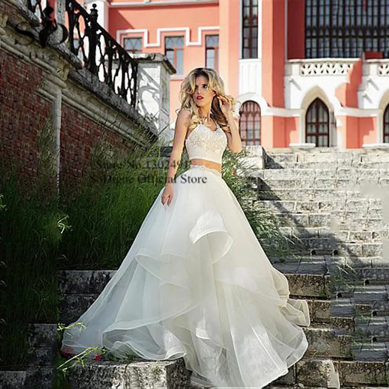 Country Wedding Dress Simple Two piece Backless Beach Bridal Organza Lace Appliques Boho Gowns vestido de noiva | Свадьбы и
