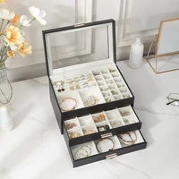 clear flip lid jewelry organizer double layer drawer storage boxes for earrings ring jewelry stand holder jewelry organizer case