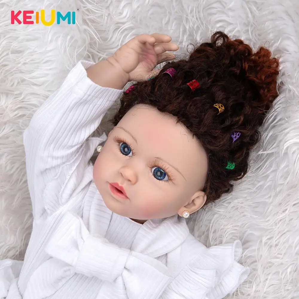 

KEIUMI 57cm Silicone Full Body Reborn Baby Dolls Realistic Toddler Princess Ethnic Bath Bebe Doll Toys For Kids Birthday Gifts