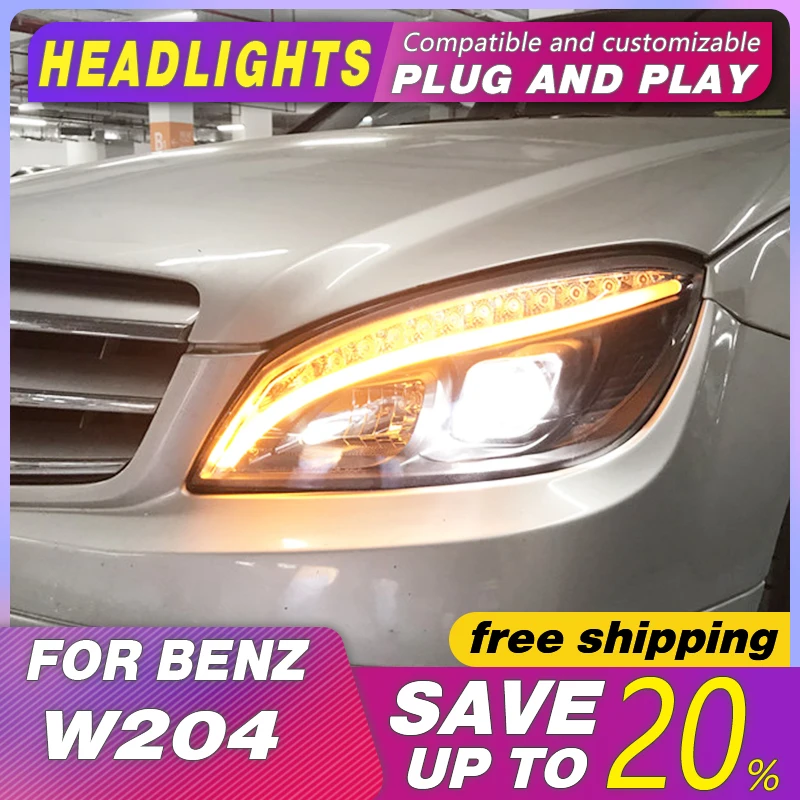 Автостайлинг фары для Benz W204 2007-2010 C300 C260 C200 светодиодные LED DRL Hid Биксеноновые