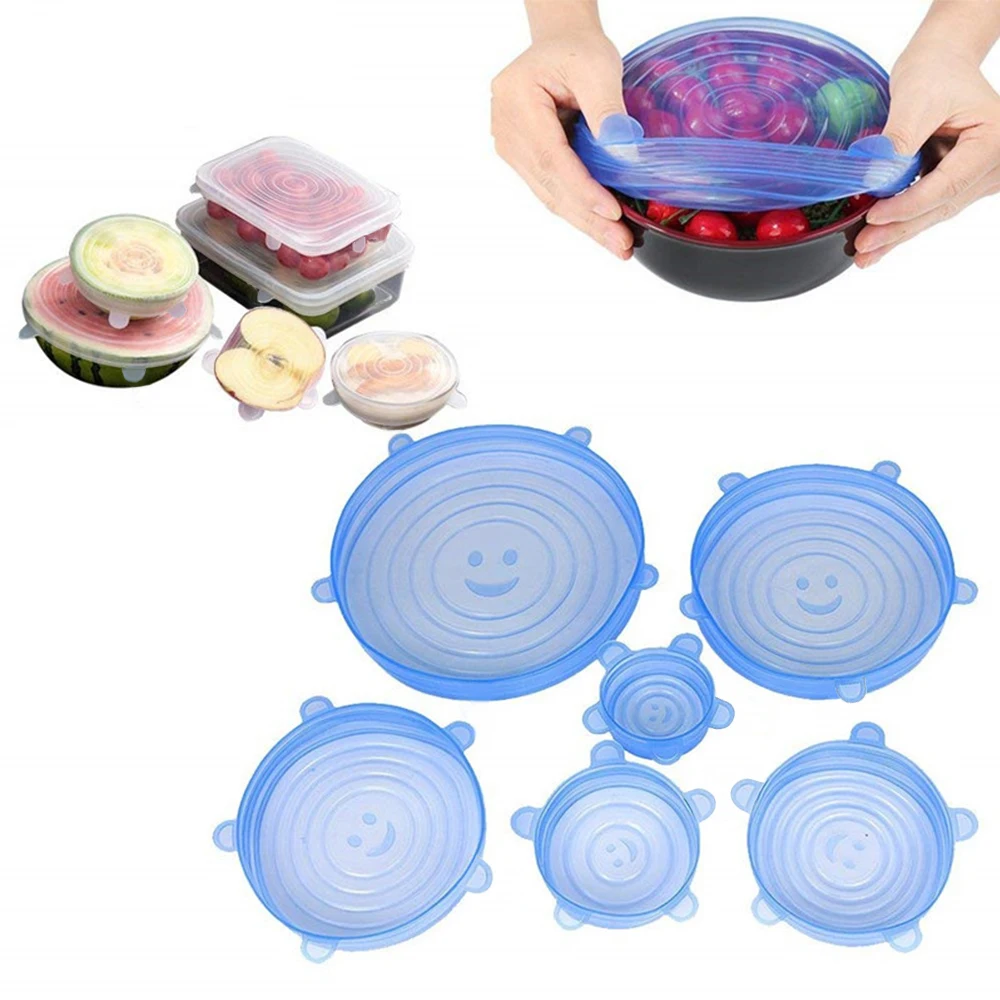 

6pcs Reusable Silicone Fresh Keeping Cover Food Packaging Cover Silicon Food Fresh-Keep Sealing