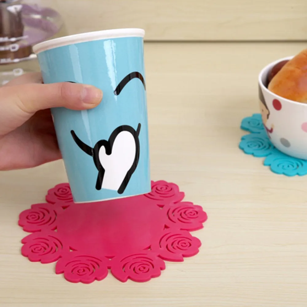 5 шт./компл. чашка с розами пластины коврики силиконовые салфетки для обеденного