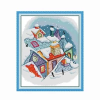 remnant snow on the roof stamped cross stitch embroidery kit printed fabric counted 11ct 14ct needlework set crafts thread decor
