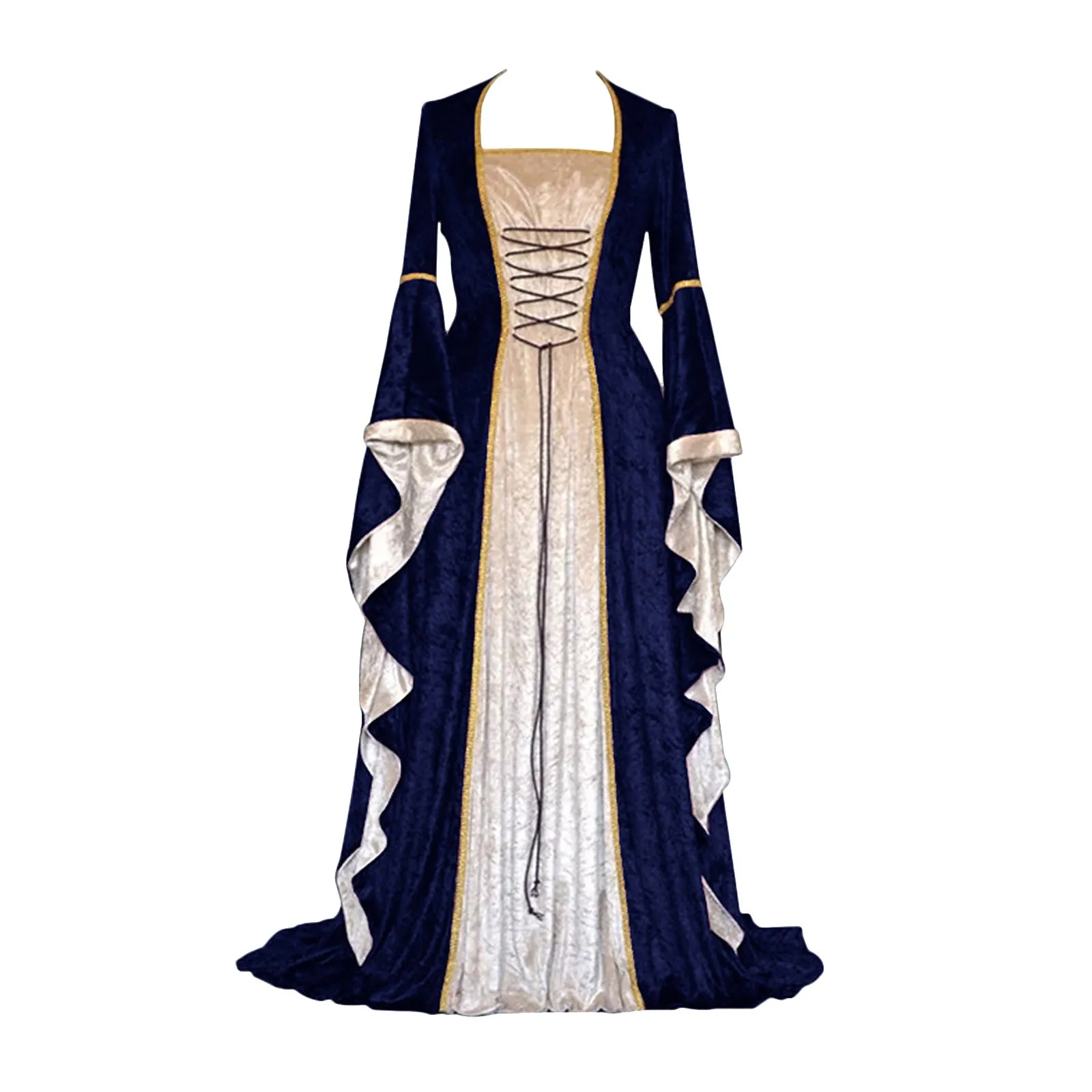 Vintage French Style Maxi Dress Women Autumn Ruffle Drawstring Squre Collar Long Plus Size Female robe longue | Женская одежда