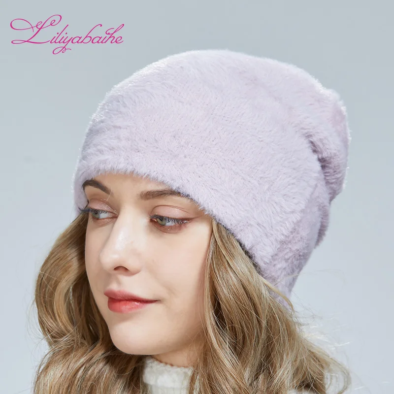 LILIYABAIHE Women Hat Autumn and Winter Hats Behind diamond flower decoration Fur Soft fabric For girl