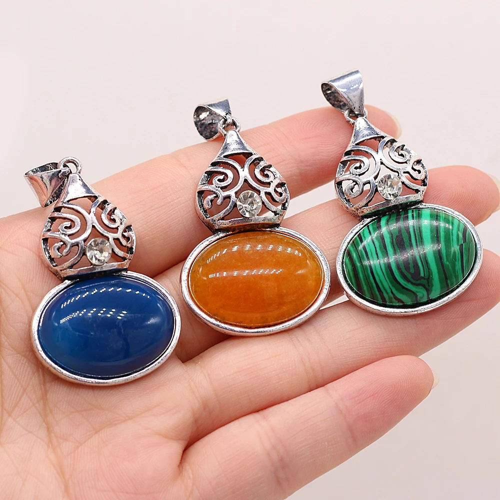 

Natural Stone Gem Alloy Pendant Gourd-shaped Handmade Craft Making DIY Necklace Bracelet Anklet Jewelry Accessories Gift 28x40mm