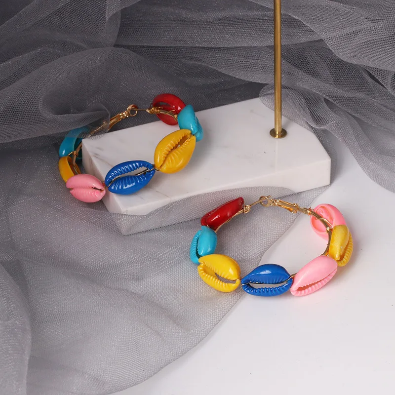 Женские массивные серьги-кольца винтажные разноцветные большие круглые серьги в