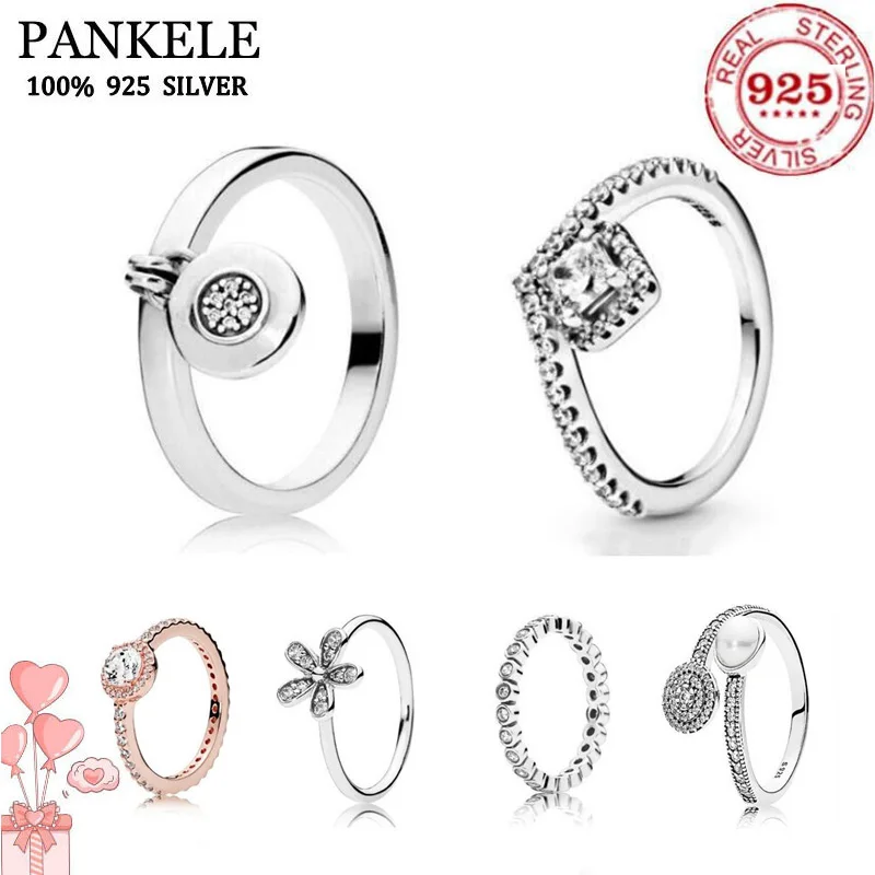 

Женское кольцо Пандора из серебра 925 пробы, с кристаллами