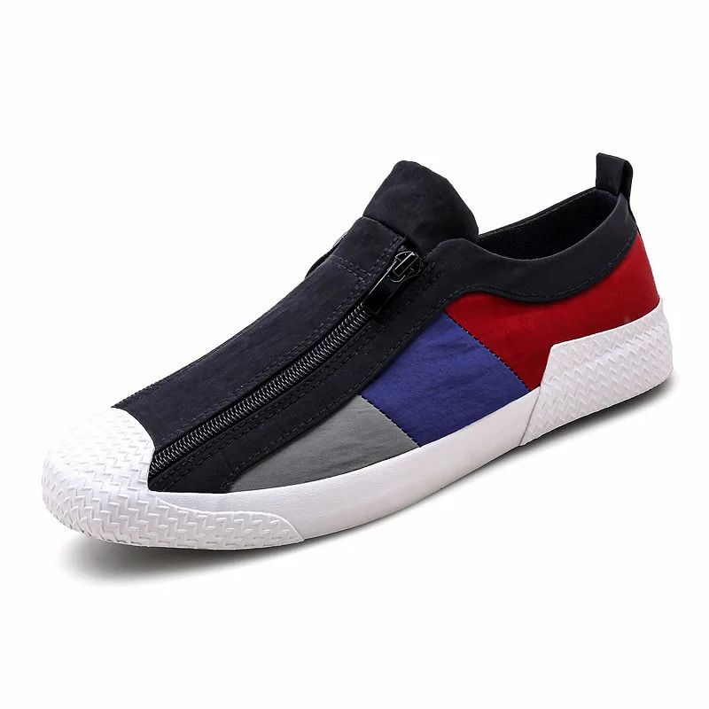 

Fashion Men Sneakers Slip-On All-Match Color Matching Low Top Male Casual Shoes Zipper Outdoor Patchwork Flat Men's Board Shoes