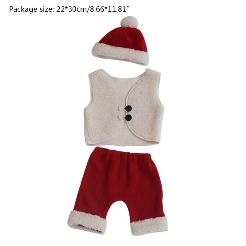 

Newborn Baby Clothes Boys Girls Christmas Cartoon Santa Shorts+Vest+Hat Set Photography Props Outfits