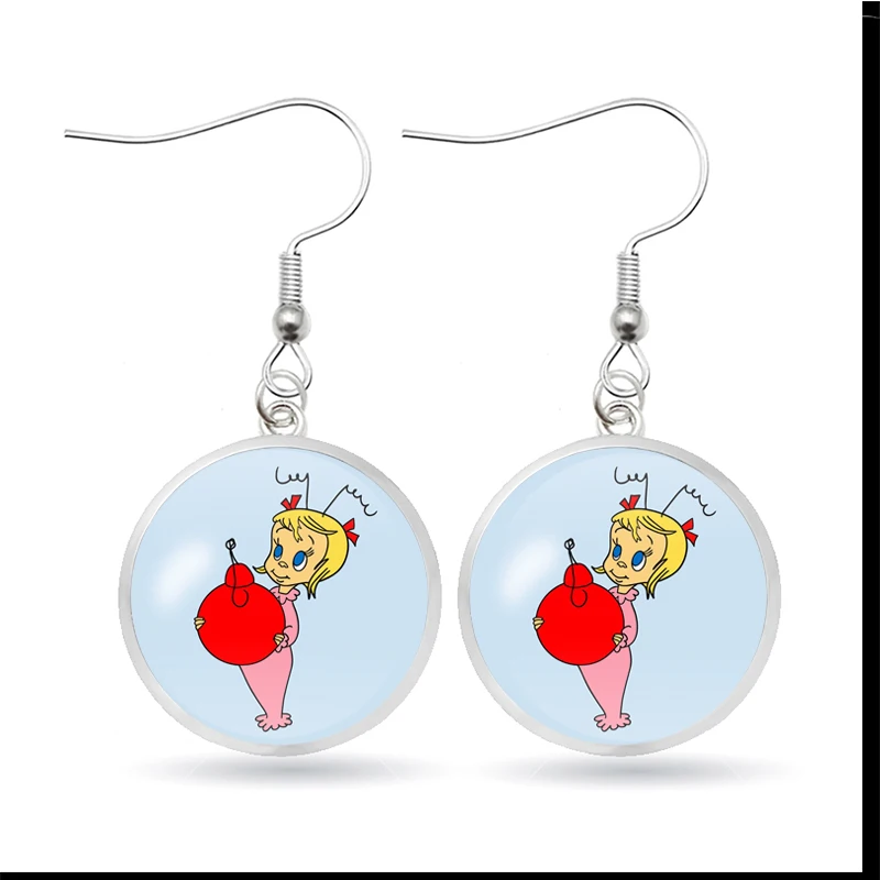 Серьги гвоздики из стекла с рождественским принтом в виде кабошона для женщин и