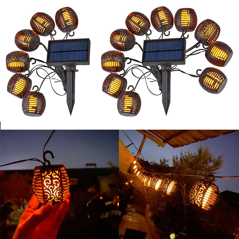 

LED Solar Flame Lanterns Outdoors Solar Garden String Lights Waterproof Hanging Lantern Flickering Flame Lamp for Patio Decor